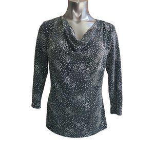 S Levine Womens M Elegant Long Sleeve Cowl Neck Black Sparkles Blouse Top